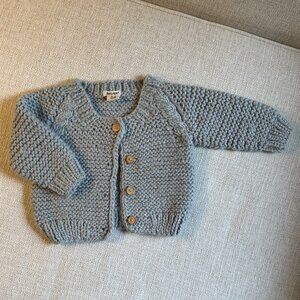 Huggalugs Ice Grey Garter Stitch Cardigan Sweater, size 18-24m